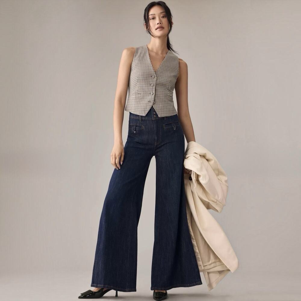 Anthropologie Pilcro High-Rise Wide-Leg 70’s Inspired Dark Wash Trouser Jeans 28